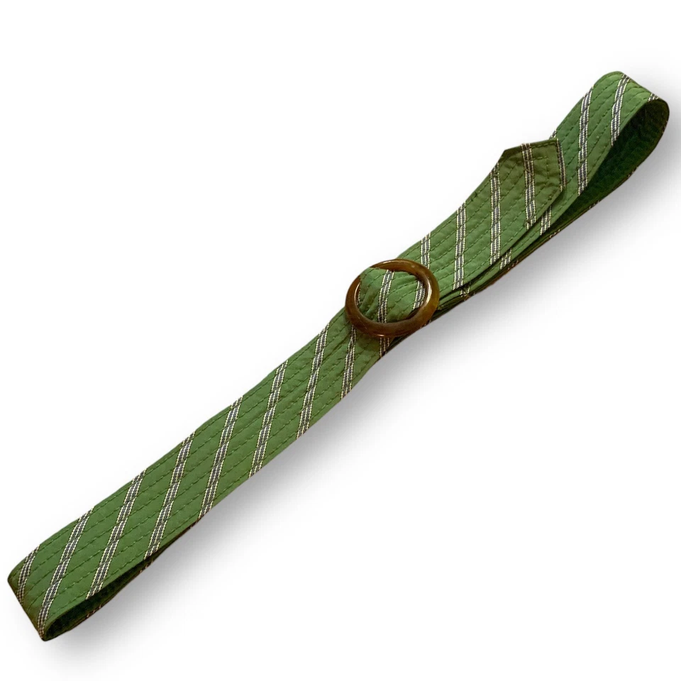 Cinturón ancho de tela verde a rayas ancho L hebilla imitación tortuga 44” largo retro años 90 Foto 1 de 4