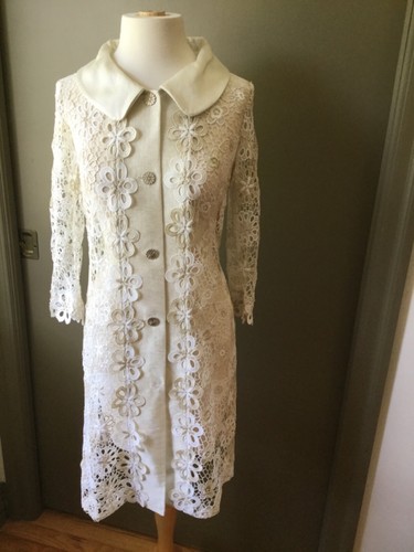 OFF WHITE Cappotto in pizzo Laura Bernal Spagna taglia 38 bianco sporco lunghezza ginocchio matrimonio pasqua festa