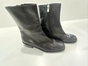 Ladies Bally Square Toe Zip Ankle Boots 6.5 M Black Leather Booties Shoes - Picture 1 of 4