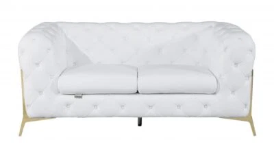 69 White And Gold Italian Leather Loveseat - Image 1 of 4