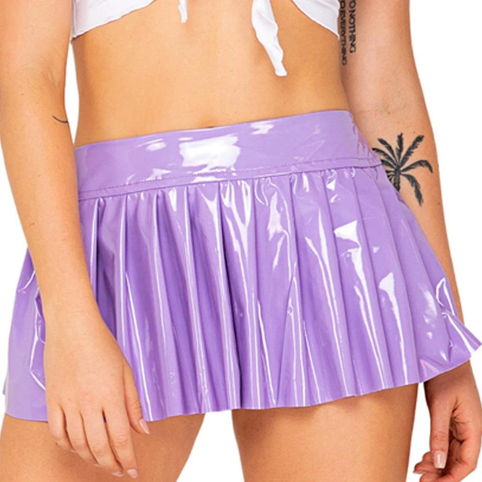 Minifalda plisada de vinilo cierre de cremallera disfraz de niña escolar lavanda Rave 5136 Foto 1 de 4