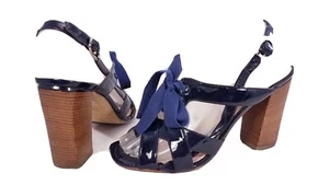 MARC JACOBS WOMAN HIGH HEEL SANDALS LACES PATENT LEATHER BLUE SIZE 37.5 - Picture 1 of 10