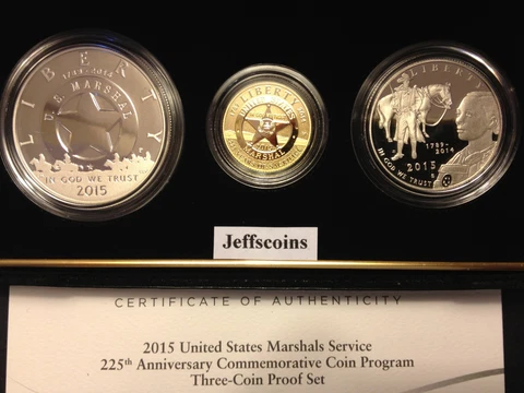 2015 W P S US Marshals Service GOLD Silver Proof $5 Dollar 3 COIN SET SR7 $1 Cover