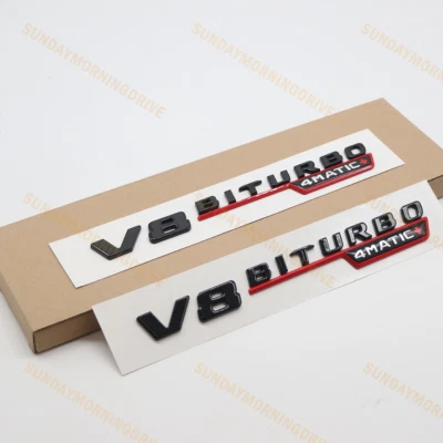 V8 BiTurbo 4Matic+ Emblem Side Fender 3D Black Red Badge For AMG GLC63 E63 S63 Foto 1 de 4