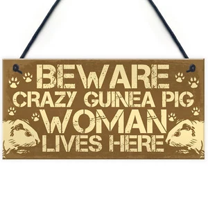 BEWARE Guinea Pig Sign Novelty Animal Pet Gifts Cage Hutch Sign Home Plaque - Picture 1 of 9