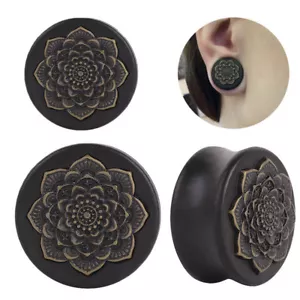 Flower Wood Ear Plugs Flesh Tunnels Gauges Organic Double Flared Saddle Pierc_ro - Picture 1 of 9