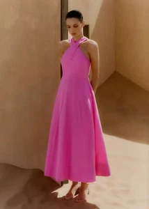 NWT ME+EM Linen Blend Crossover Maxi Dress Ultra Pink US Size 0 - Picture 1 of 9