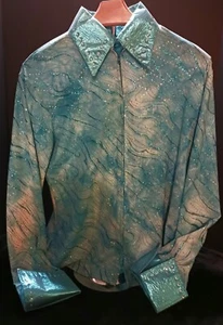 Vintage Debbie Kay Equestrian Apparel Blue Sequins Glitter  Western Shirt L USA - Picture 1 of 22