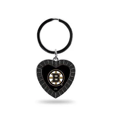 Boston Bruins Keychain Rhinestone Heart Team Color Key Ring Cover