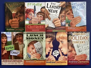 Lot 8 Andrew Clements Books Report Card Frindle Lunch Money Extra Credit 4 HC - Picture 1 of 6