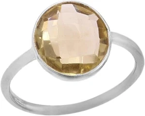 925 Sterling Silver Natural Lemon Quartz Ring Women's Gemstone Cocktail Ring - Picture 1 of 3