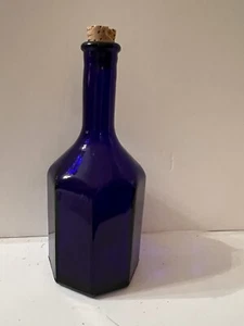 Vintage Wheaton N.J. '70's Cobalt Blue Bottle 6” Octagon W/Cork Very Gd 86 - Picture 1 of 7