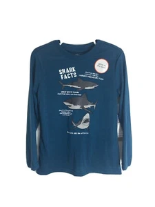 Wonder Nation Boys XS (4-5) Graphic Shark Facts Teal Long Sleeve Pajama Top - Picture 1 of 11