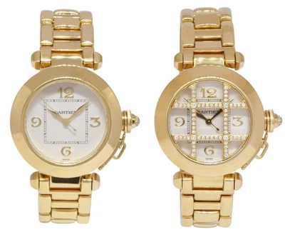 Reloj Cartier Pasha 32 mm de oro amarillo de 18k con rejilla de diamantes para dama WJ1013H9 2399 Foto 1 de 4