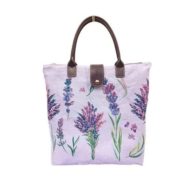 Foldable Shopper Bag Purple Floral Lavender Signare Women Reuseable Tote Canvas - Image 1 of 4