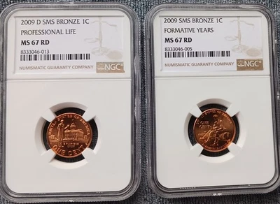 2009 P & D FORMATIVE PROFESSIONAL NGC MS67 RD SMS LINCOLN COPPER BRONZE CENT X2 - Image 1 of 4