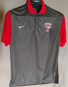 Nike Dri-Fit Carthage Golf Sports Polo Embroidered mens Large Grey/Red - Picture 1 of 6