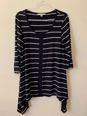 Túnica Larry Levine para mujer manga 3/4 blanco y negro rayas talla mediana Foto 1 de 4