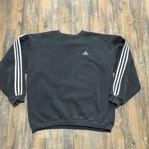 Vintage 90s Adidas Mens Black 3 Striped Crew Neck Sweatshirt Size L USA Made - Picture 1 of 15