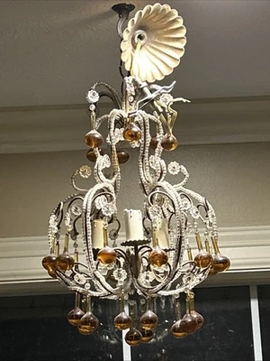 Araña de cristal vintage con cuentas ámbar arte de Murano gotas de cristal botines Foto 1 de 4