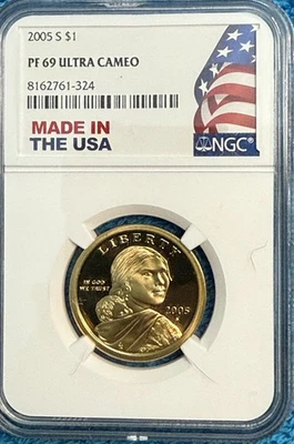 2005-S proof Sacagawea Native American golden dollar. NGC PF69 Ultra Cameo #q324 - Image 1 of 4
