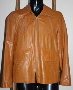 HERREN~Vintage 70er~EUROPA SPORT~BRAUN BEIGE~LEDERJACKE~Mantel~WEITER KRAGEN~40 - Bild 1 von 14