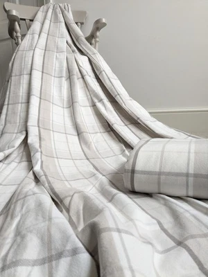 Laura Ashley Curtains 90 x 90 in Beige Grey White Check Large Long Wide Cotton - Image 1 of 4
