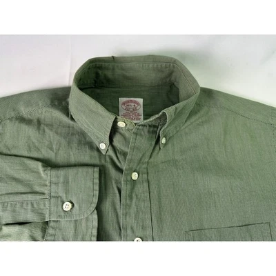VTG Brooks Brothers Mens Size 16.5 Button Down Shirt Green Gingham Hong Kong - Image 1 of 4