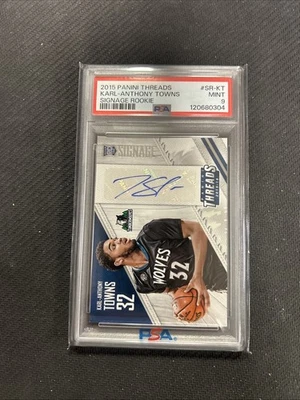 Karl Anthony Towns 2015 Panini Threads Signage RC AUTO PSA MINT 9 Rookie - Image 1 of 2