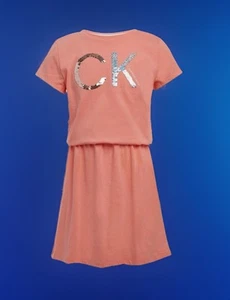 Calvin Klein Jeans Big Girls Short Sleeve Cotton Logo Dress, Size L(12-14) - Picture 1 of 10