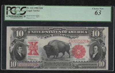 1901 $10 "Bison Star Note FR#122" Large United States Note "PCGS Choice New 63" - Image 1 of 2