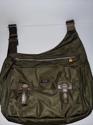 Tumi Sacoche Crossbody Bag Moss Green  Brown Nylon Calf Leather - Image 1 of 4