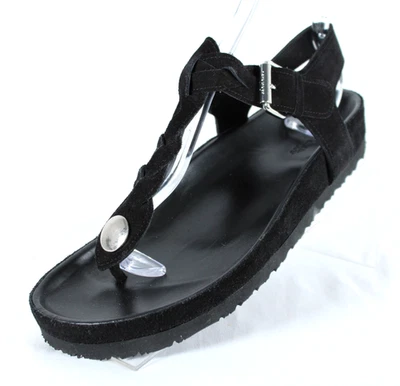 ISABEL MARANT $660 Black Braided Suede T-Strap BROOK Flats Sandals 39 - Image 1 of 4
