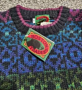 NWT! Vtg BOSTON TRADERS Colorful Heavy Wool Sweater Pullover-Men's L - Picture 1 of 5