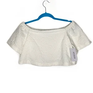 NWT Guess Off The Shoulder Katia Cropped Top Blouse Short Sleeve Size XS Quilted - Picture 1 of 12