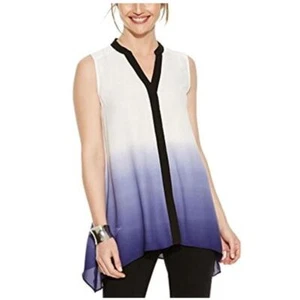 Ombre Colorblock TUNIC TOP Size 10 Medium Sharkbite Button Front Sleeveless - Picture 1 of 8