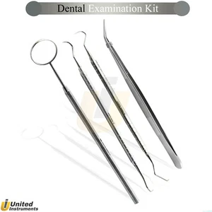 Set 4 Kit Profilazione Dentista Igiene Dentale Specchio Explorer Sonda Scaler Pinzette - Foto 1 di 5