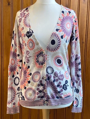 Cárdigan BODEN Damas Rosa Blanco Púrpura Floral Lino/Seda Manga Larga Talla 10 Foto 1 de 4