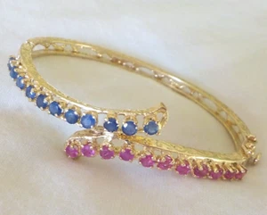Vintage 14K Yellow Gold Bypass Sapphire Ruby Bracelet - 13.2 gms, 6.2in, 2.20 ct - Picture 1 of 12