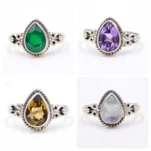 Naturale Multi Pietra Anello 925 Argento Sterling Gioielli Mano Anello Per - Foto 1 di 22