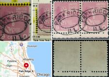 Sc# 814 - William Harrison Pair of 9c Stamps PARK RIDGE ILL Fancy Cancel - 1938