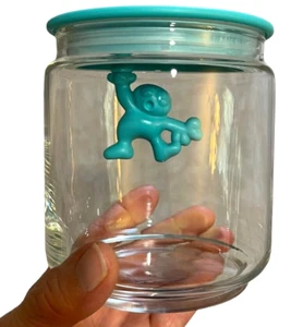Alessi "Gianni A Little Man Holding On Tight” Blue Lid 3-Cup Glass Canister 4.5" - Picture 1 of 17