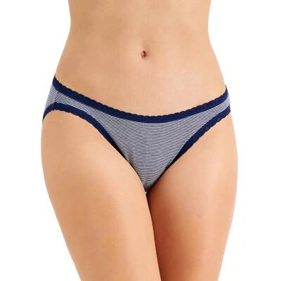 Jenni Women's Lace Trim Bikini Underwear Panties Thin Stripe Navy NWT Size Large - Image 1 of 4