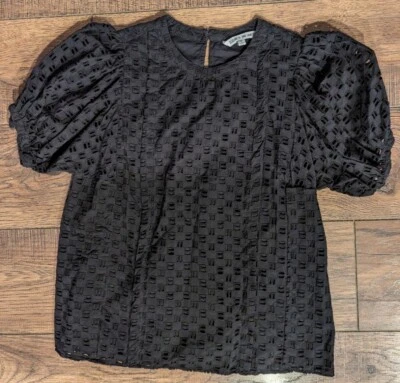 Elizabeth and James Womens Crochet Short Sleeve Crew Neck Blouse Top Black Sz S - Image 1 of 4