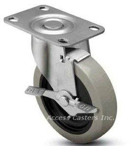 5SRETSB 5" Swivel Plate Caster with Brake, Polyurethane Wheel, 150 lbs Capacity - Picture 1 of 1