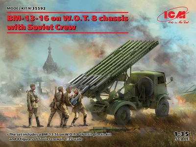 ICM 35592 BM-13-16 On W.O.T. 8 Chassis With Soviet Crew Kit Montaggio 1/35 - Immagine 1 di 3