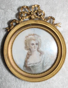 Portrait Miniature French Watercolor Queen Countess Princess Dore Frame - Picture 1 of 5