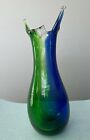 Vintage Mid-Century Modern Handblown Two-Tone Blue/Green Fish Tail Vase