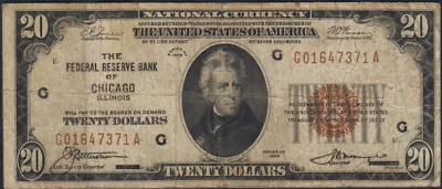 FR.1870-G 1929 Chicago $20 Federal Reserve Bank Note Fine - Image 1 of 2