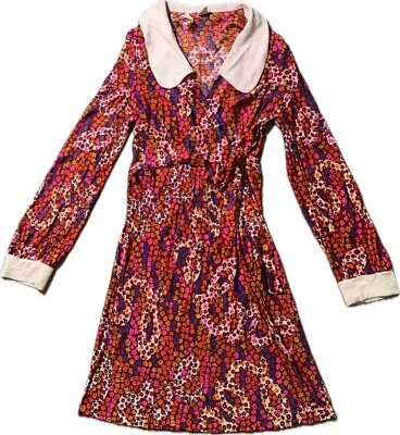 Last Call!Vintage 70s Multicolor Psychedelic Floral Fit And Flare Mod Mini Dress - Image 1 of 4